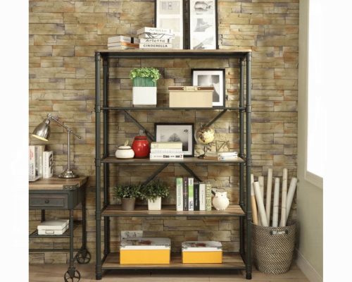 Acme Itzel Antique Oak & Sandy Gray Bookshelf