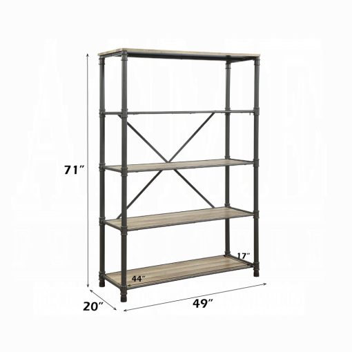 Acme Itzel Antique Oak & Sandy Gray Bookshelf - Image 8
