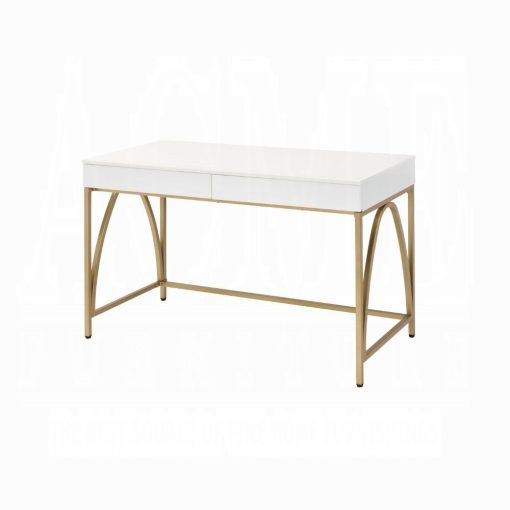 Acme Lightmane White High Gloss & Gold Writing Desk(Same Ac00900) - Image 2