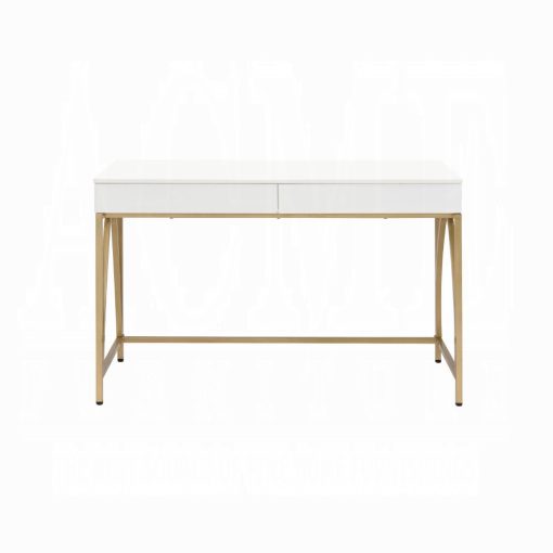 Acme Lightmane White High Gloss & Gold Writing Desk(Same Ac00900) - Image 3