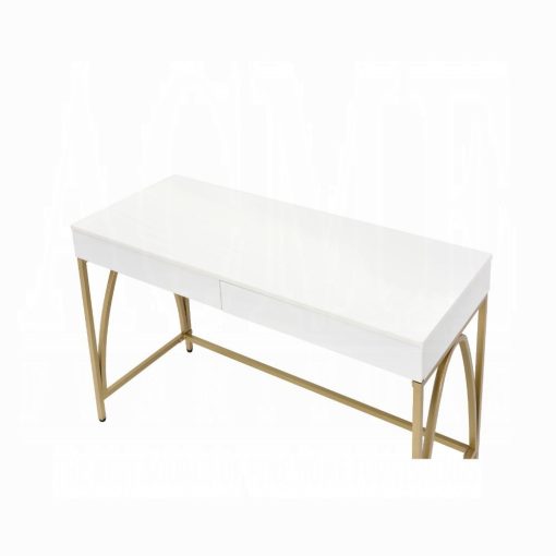 Acme Lightmane White High Gloss & Gold Writing Desk(Same Ac00900) - Image 4