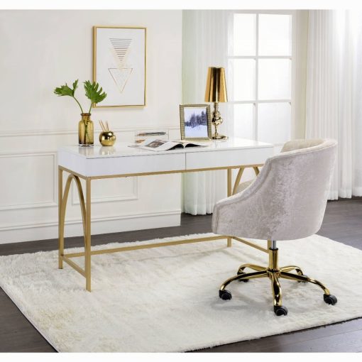 Acme Lightmane White High Gloss & Gold Writing Desk(Same Ac00900)