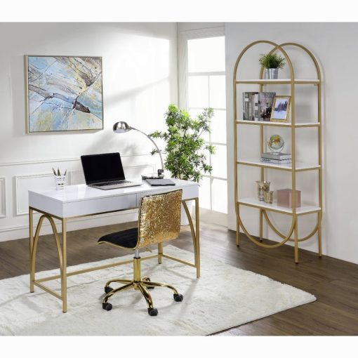 Acme Lightmane White High Gloss & Gold Writing Desk(Same Ac00900) - Image 6