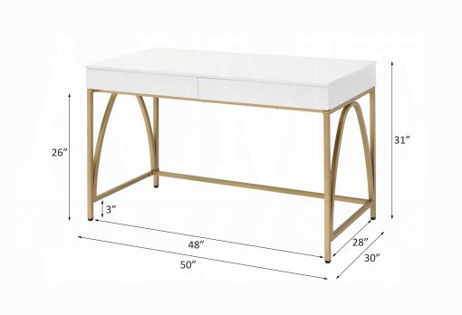Acme Lightmane White High Gloss & Gold Writing Desk(Same Ac00900) - Image 7