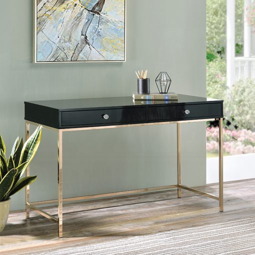 Acme Ottey Black High Gloss & Gold Writing Desk