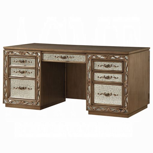 Acme Orianne Antique Gold Executive Computer Desk with Hutch - Image 5