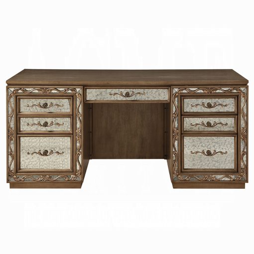 Acme Orianne Antique Gold Executive Computer Desk with Hutch - Image 6