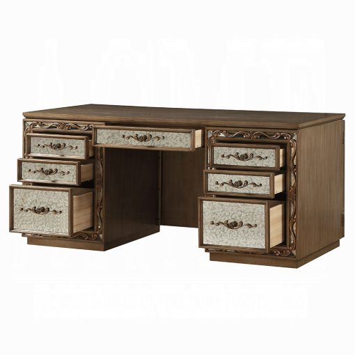 Acme Orianne Antique Gold Executive Computer Desk with Hutch - Image 7