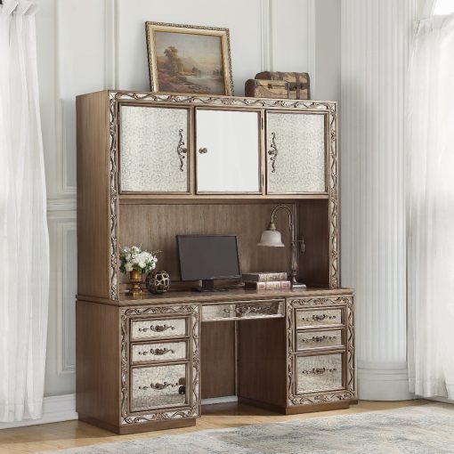Acme Orianne Antique Gold Executive Computer Desk with Hutch