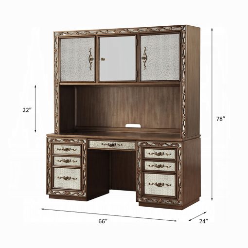 Acme Orianne Antique Gold Executive Computer Desk with Hutch - Image 10