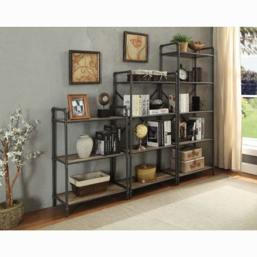 Acme Itzel Antique Oak & Sandy Gray Bookshelf - Image 7