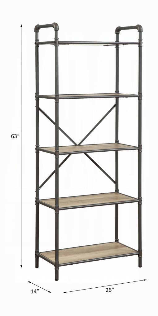Acme Itzel Antique Oak & Sandy Gray Bookshelf - Image 11