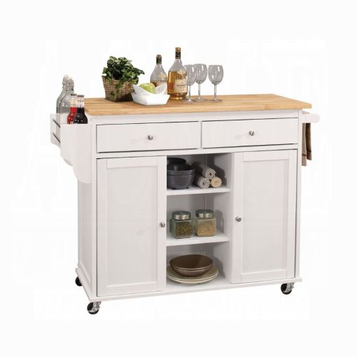 Acme Tullarick Natural Wooden Top & White Kitchen Cart - Image 2