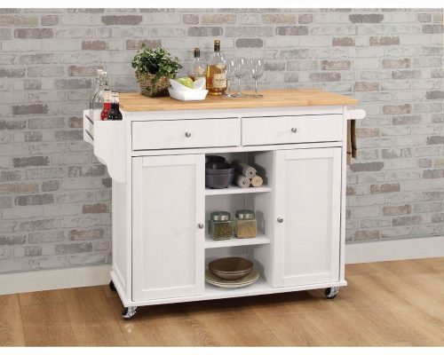 Acme Tullarick Natural Wooden Top & White Kitchen Cart