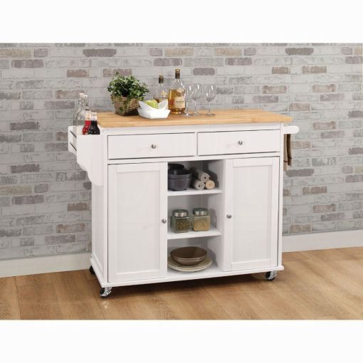 Acme Tullarick Natural Wooden Top & White Kitchen Cart