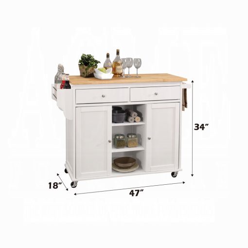 Acme Tullarick Natural Wooden Top & White Kitchen Cart - Image 3