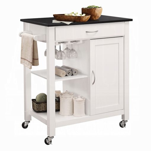 Acme Ottawa Black Wooden Top & White Kitchen Cart - Image 2