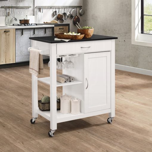 Acme Ottawa Black Wooden Top & White Kitchen Cart