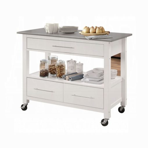 Acme Ottawa Stainless Steel Top & White Kitchen Cart - Image 2