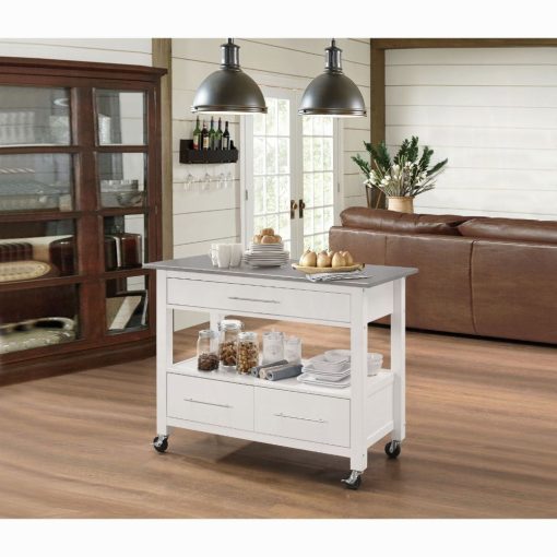 Acme Ottawa Stainless Steel Top & White Kitchen Cart