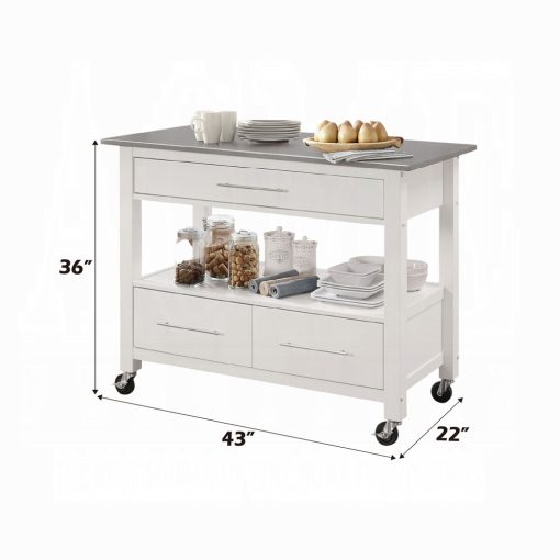 Acme Ottawa Stainless Steel Top & White Kitchen Cart - Image 3