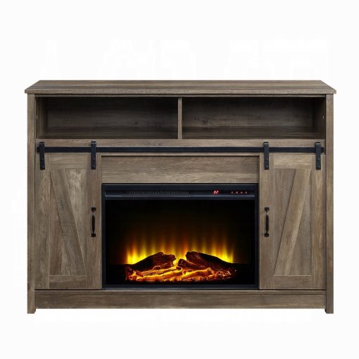 Acme Tobias Rustic Oak Fireplace - Image 3