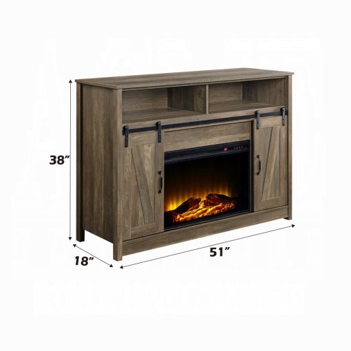 Acme Tobias Rustic Oak Fireplace - Image 4