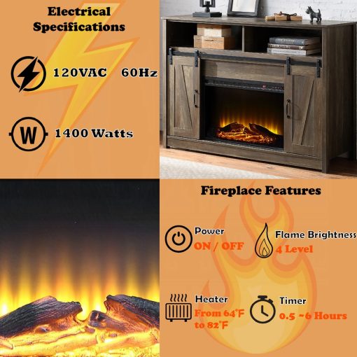 Acme Tobias Rustic Oak Fireplace - Image 5