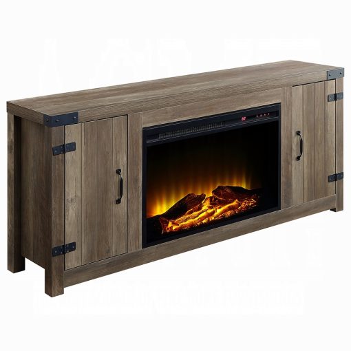 Acme Tobias Rustic Oak Rectangular Fireplace - Image 2