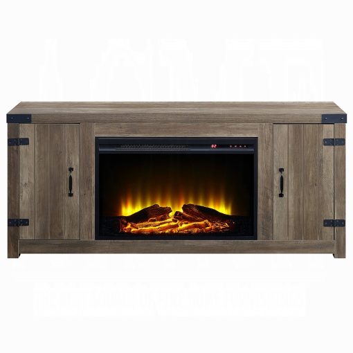 Acme Tobias Rustic Oak Rectangular Fireplace - Image 3