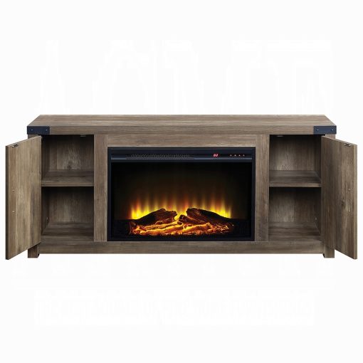 Acme Tobias Rustic Oak Rectangular Fireplace - Image 4