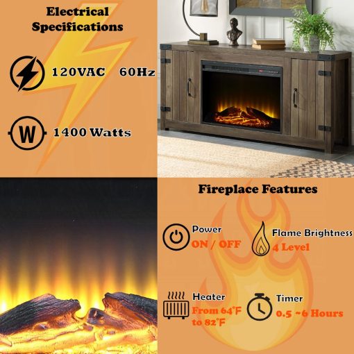 Acme Tobias Rustic Oak Rectangular Fireplace - Image 5