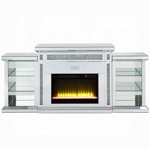 Acme Noralie Mirrored & Faux Diamonds Fireplace with LED & Bluetooth - Image 9