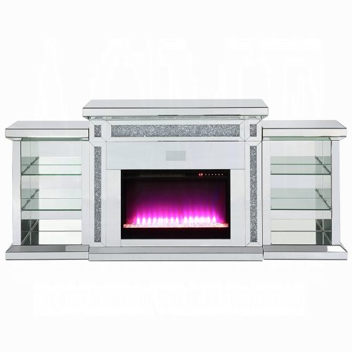 Acme Noralie Mirrored & Faux Diamonds Fireplace with LED & Bluetooth - Image 10