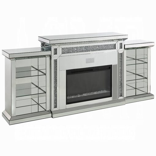 Acme Noralie Mirrored & Faux Diamonds Fireplace with LED & Bluetooth - Image 2