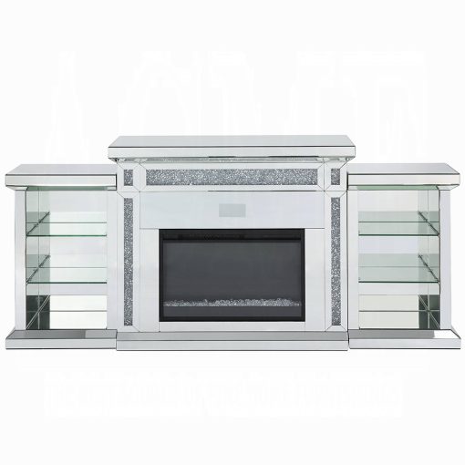 Acme Noralie Mirrored & Faux Diamonds Fireplace with LED & Bluetooth - Image 3