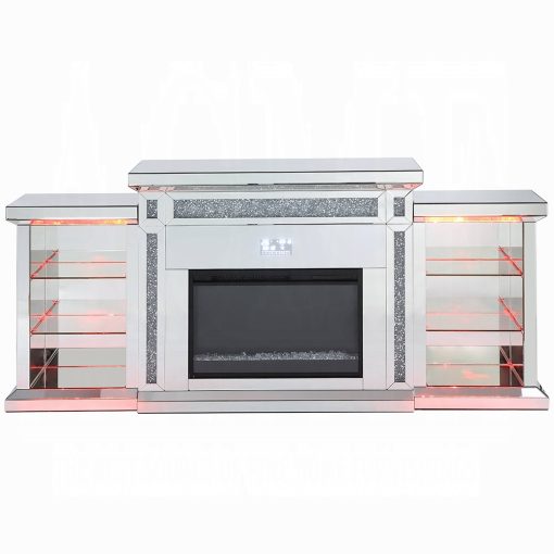 Acme Noralie Mirrored & Faux Diamonds Fireplace with LED & Bluetooth - Image 5