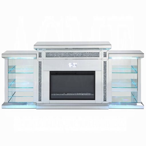 Acme Noralie Mirrored & Faux Diamonds Fireplace with LED & Bluetooth - Image 6