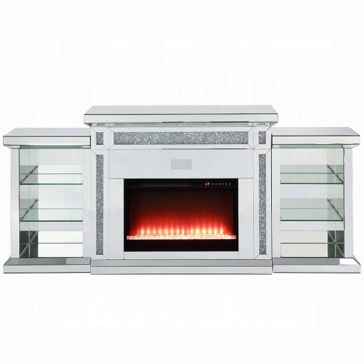 Acme Noralie Mirrored & Faux Diamonds Fireplace with LED & Bluetooth - Image 8