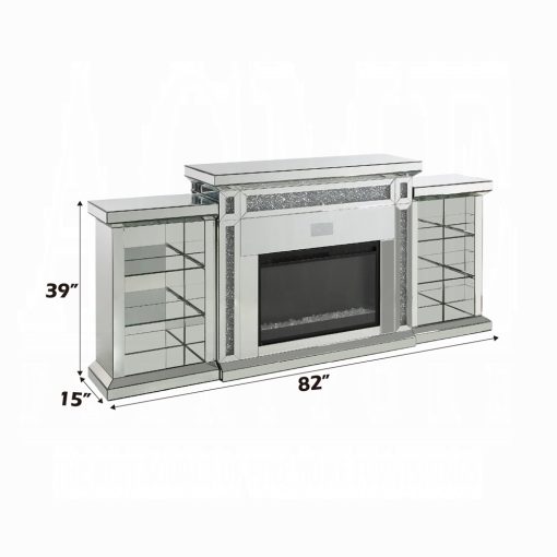 Acme Noralie Mirrored & Faux Diamonds Fireplace with LED & Bluetooth - Image 12