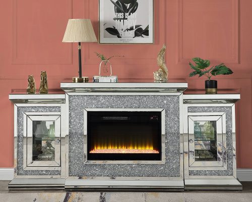 Acme Noralie Mirrored & Faux Diamonds Fireplace with Led