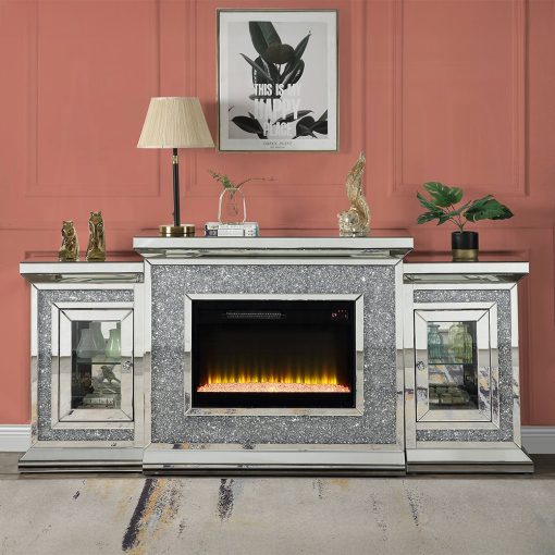 Acme Noralie Mirrored & Faux Diamonds Fireplace with Led