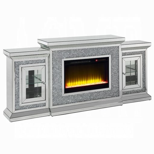 Acme Noralie Mirrored & Faux Diamonds Fireplace with Led - Image 2