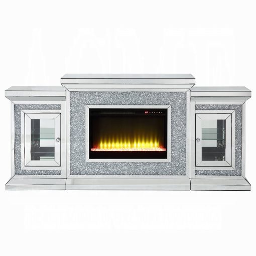 Acme Noralie Mirrored & Faux Diamonds Fireplace with Led - Image 3