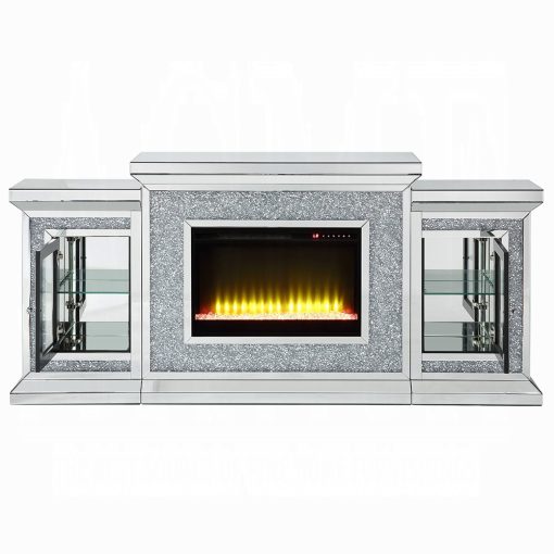 Acme Noralie Mirrored & Faux Diamonds Fireplace with Led - Image 5