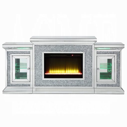 Acme Noralie Mirrored & Faux Diamonds Fireplace with Led - Image 6