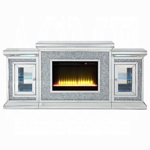 Acme Noralie Mirrored & Faux Diamonds Fireplace with Led - Image 7