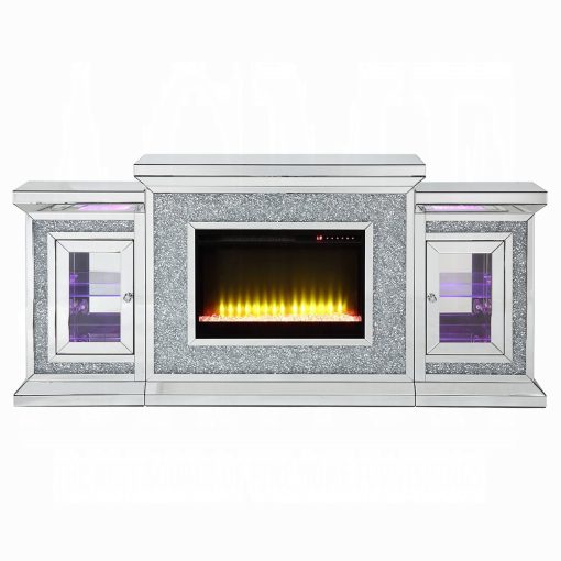 Acme Noralie Mirrored & Faux Diamonds Fireplace with Led - Image 8
