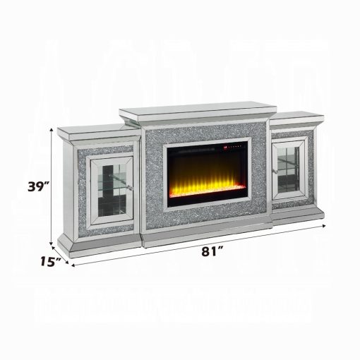 Acme Noralie Mirrored & Faux Diamonds Fireplace with Led - Image 9