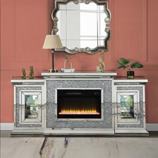 Acme Noralie Mirrored & Faux Diamonds Fireplace with Led - Image 11